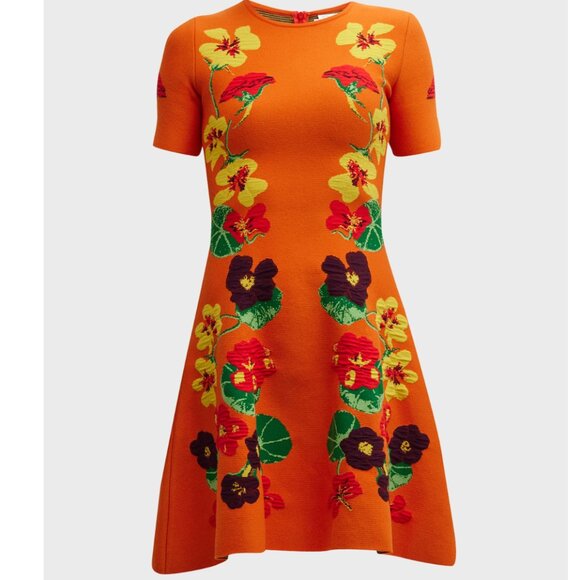 New Oscar de la Renta Nasturtium Jacquard  Fit-&-Flare Dress - Picture 3 of 17